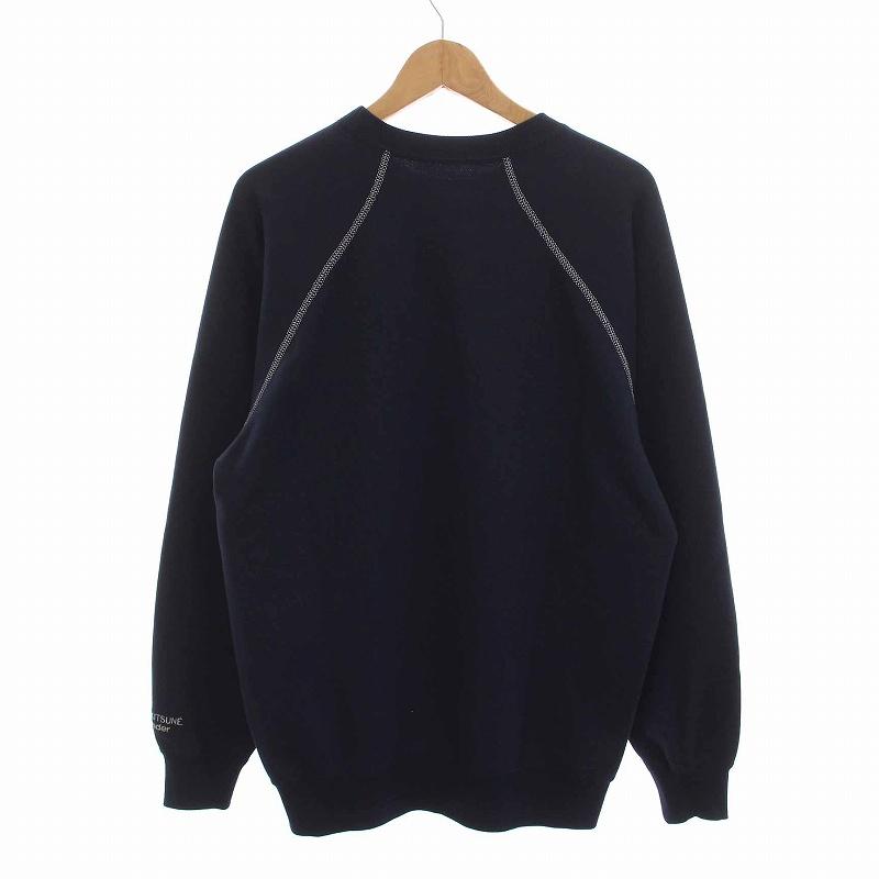 未使用品 メゾンキツネ アンドワンダー and wander DRY COTTON SWEATSHIRT ラグランスウェット トレーナー クルーネック 長袖 3 M 紺｜vectorpremium｜02