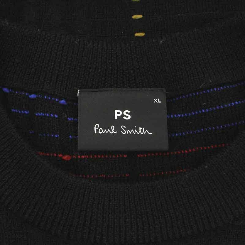 ピーエスポールスミス PS Paul Smith 18AW ニット セーター 長袖 クルーネック ウール XL 黒 ブラック マルチカラー /NW16 メンズ｜vectorpremium｜06