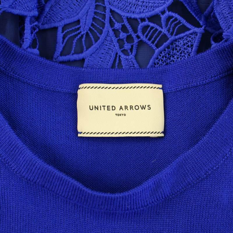 ユナイテッドアローズ UNITED ARROWS ニット セーター クルーネック 長袖 ハイゲージ レース 花柄 ウール 青 ブルー /YT レディース｜vectorpremium｜04