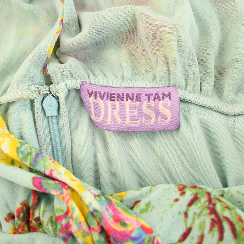 ヴィヴィアンタムドレス VIVIENNE TAM DRESS ワンピース ミニ Vネック ノースリーブ 花柄 0 S 水色 ライトブルー 赤 レッド レディース｜vectorpremium｜04