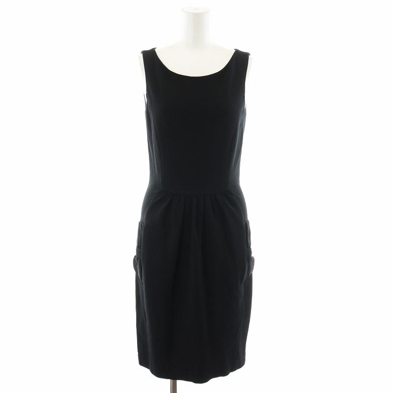 PRADA プラダ　ノースリーブワンピース　膝丈ワンピース　ブラック PRADA プラダ ワンピース ひざ丈 ノースリーブ リボン 40 S 黒