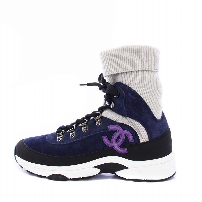 シャネル ココマーク ニット ソックススニーカー ニット/スエード