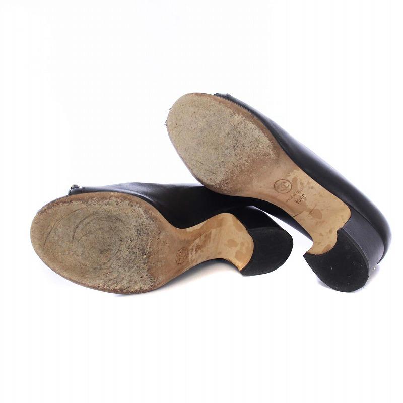 シャネル パンプス ブラックメタリック ココマーク オープントゥ 36