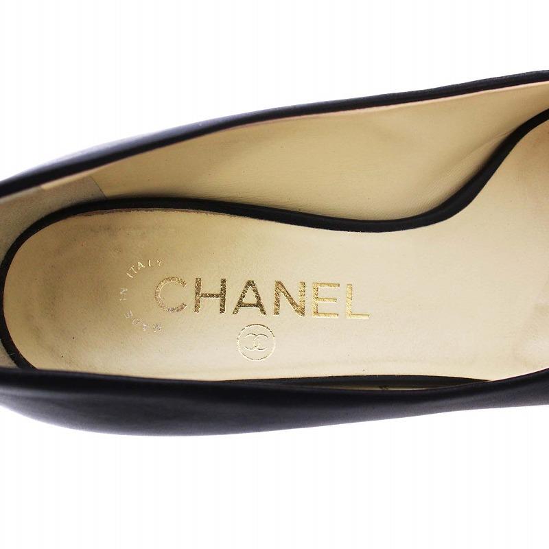 CHANEL シャネル パンプス オープントゥ チャンキーヒール チェーン 