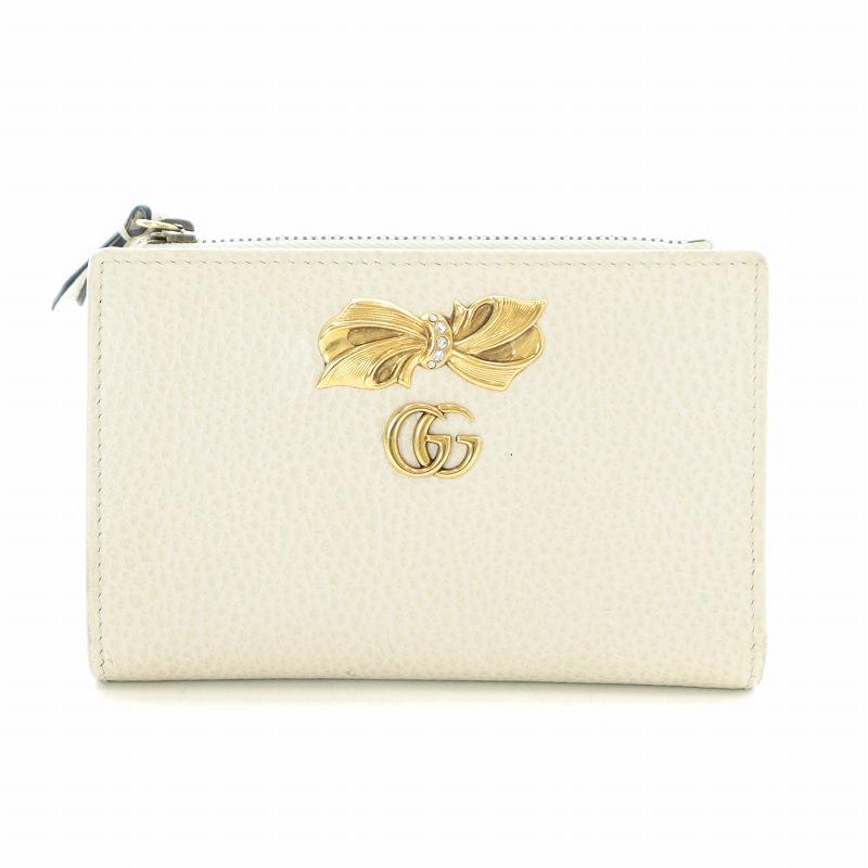 グッチ GUCCI GGマーモント 二つ折り財布 ロゴ リボン ラインストーン 