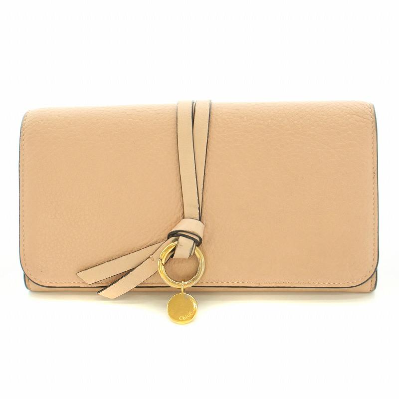 Chloe グレインレザー製ALPHABETウォレット(定価¥ 94,600) 美品】Chloe フラップ付きグレインレザー製ALPHABETウォレット