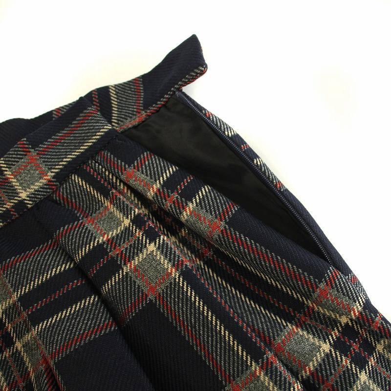 akiki フレアスカート ミモレ ロング チェック柄 38 M 紺 ネイビー  