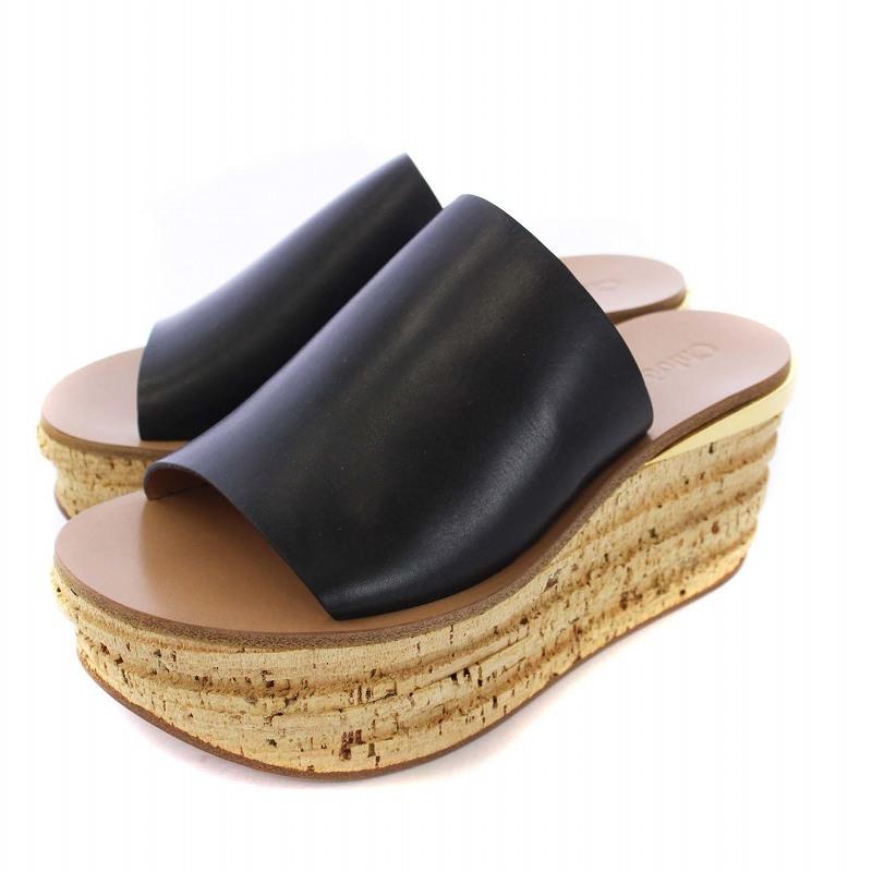 Chloe クロエ CHLOE CAMILLE サンダル 厚底 コルクヒール レザー 37  