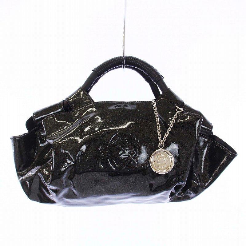 ロエベ LOEWE ナッパアイレ エナメル ハンドバッグ ラメ 黒 ブラック 