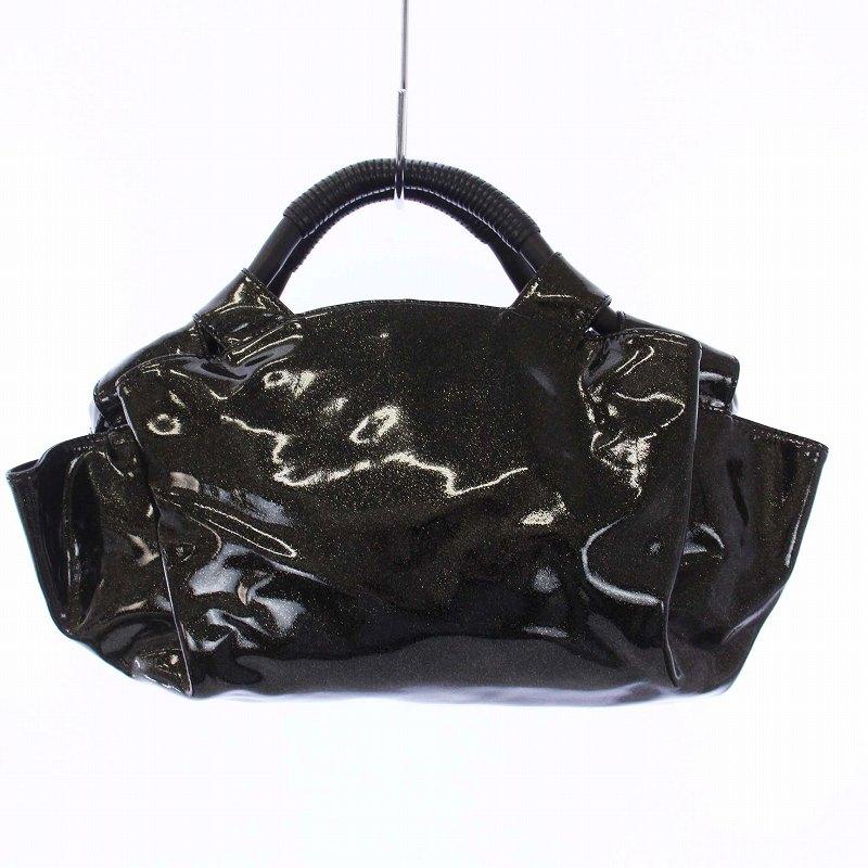 ロエベ LOEWE ナッパアイレ エナメル ハンドバッグ ラメ 黒 