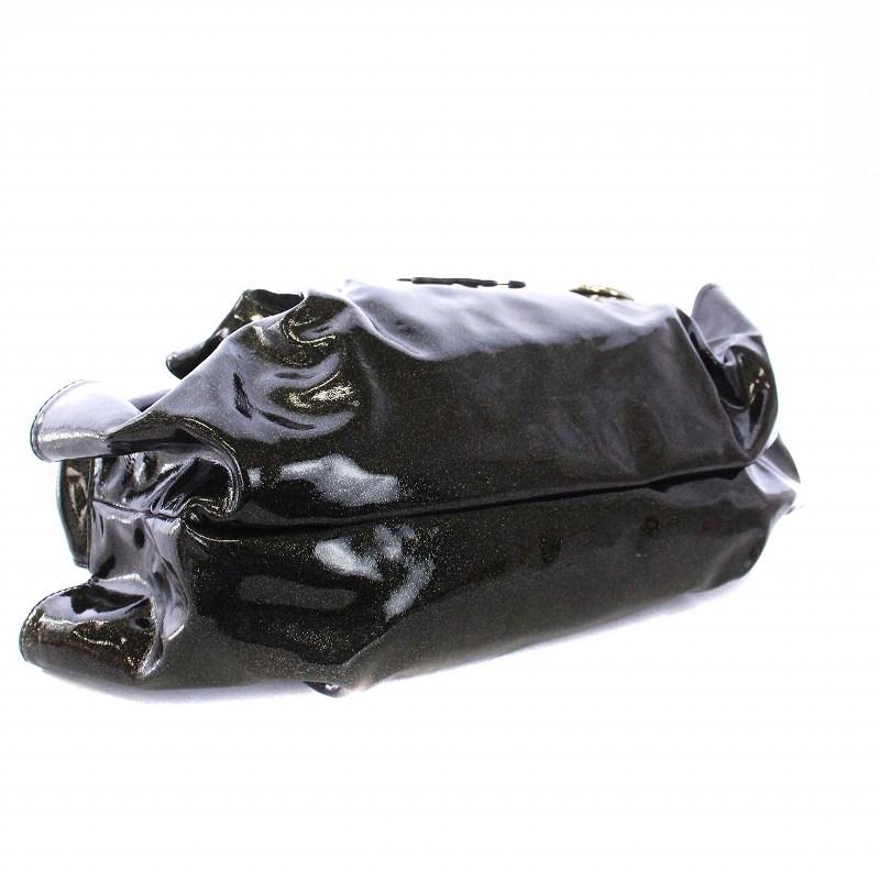 ロエベ LOEWE ナッパアイレ エナメル ハンドバッグ ラメ 黒 