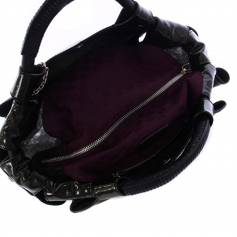 ロエベ LOEWE ナッパアイレ エナメル ハンドバッグ ラメ 黒 