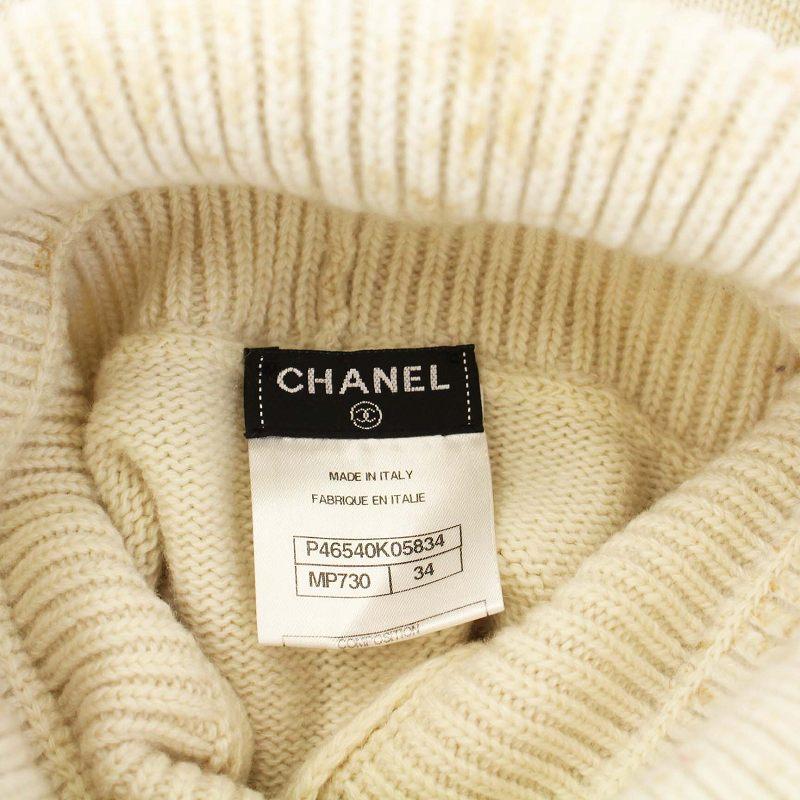 新品】シャネル CHANEL カシミヤ タートルネックセーター パールボタン36