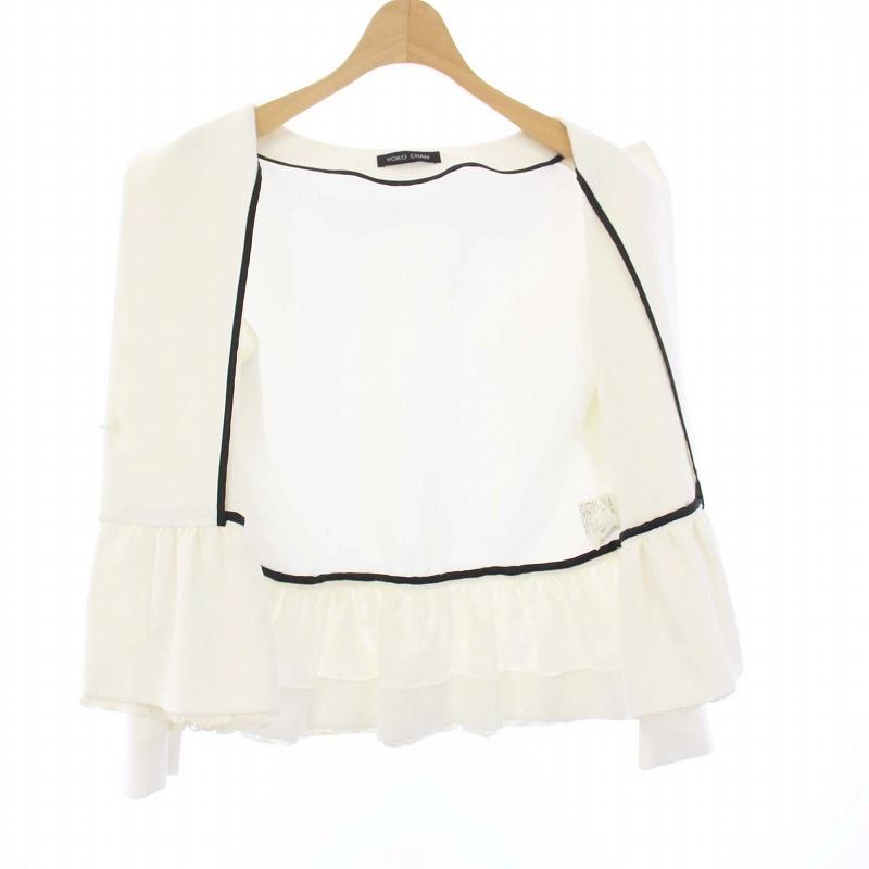 ヨーコチャン YOKO CHAN 裾レース ノーカラージャケット 38 M 白  