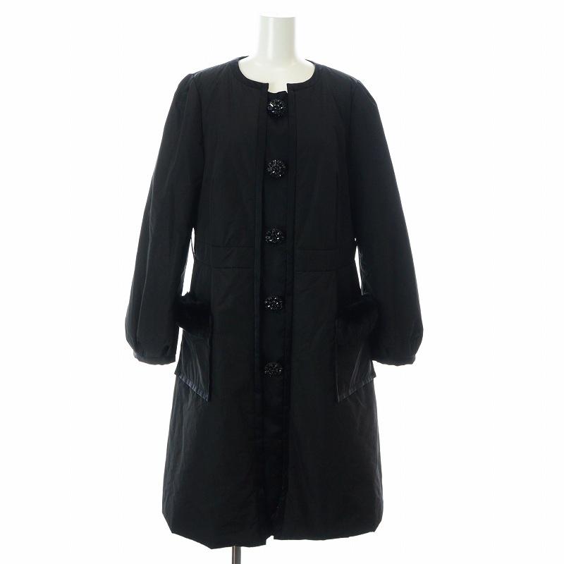 TO BE CHIC ダウンコート ロング ノーカラー ジップアップ ビジュー 