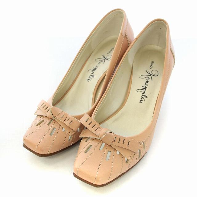 GINZA Kanematsu 銀座かねまつ パンプス リボン スクエアトゥ レザー 