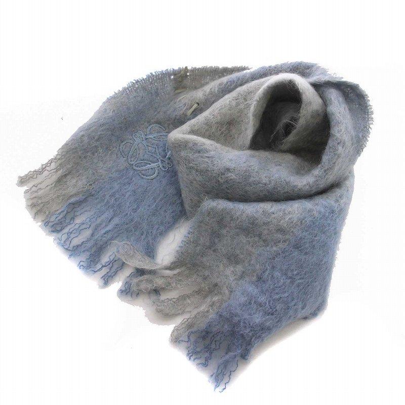 ロエベ LOEWE モヘア ウール アナグラム マフラー ストール 水色  