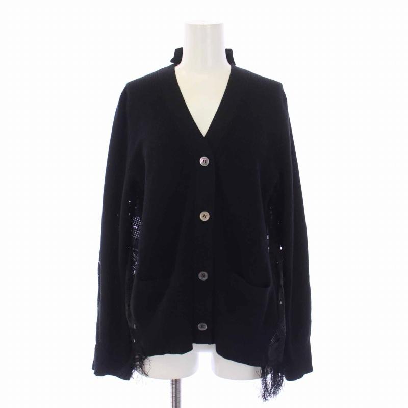 サカイ sacai ドッキング フリンジ カーディガン 長袖 Vネック 刺繍  