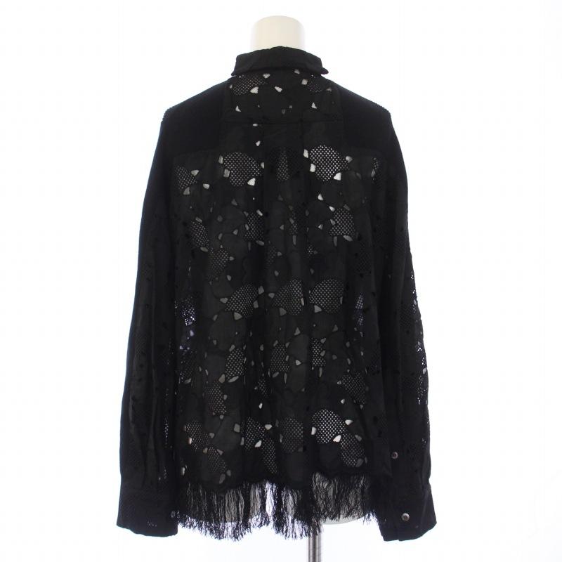 サカイ sacai ドッキング フリンジ カーディガン 長袖 Vネック 刺繍  