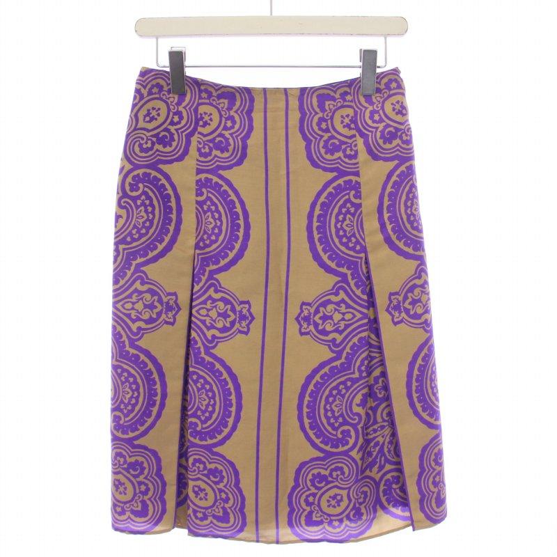 ETRO エトロ フレアスカート ミモレ丈 総柄 38 S 茶 ブラウン 紫  