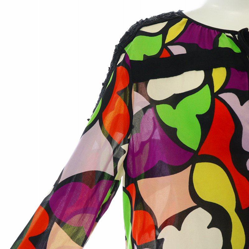 エトロ ETRO ブラウス プルオーバー 長袖 シフォン 総柄 ビース装飾 40 