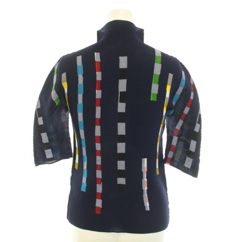 me ミーイッセイミヤケ カットソー トップス　総柄　ボックスプリーツ me ミーイッセイミヤケ カットソー トップス総柄ボックスプリーツ