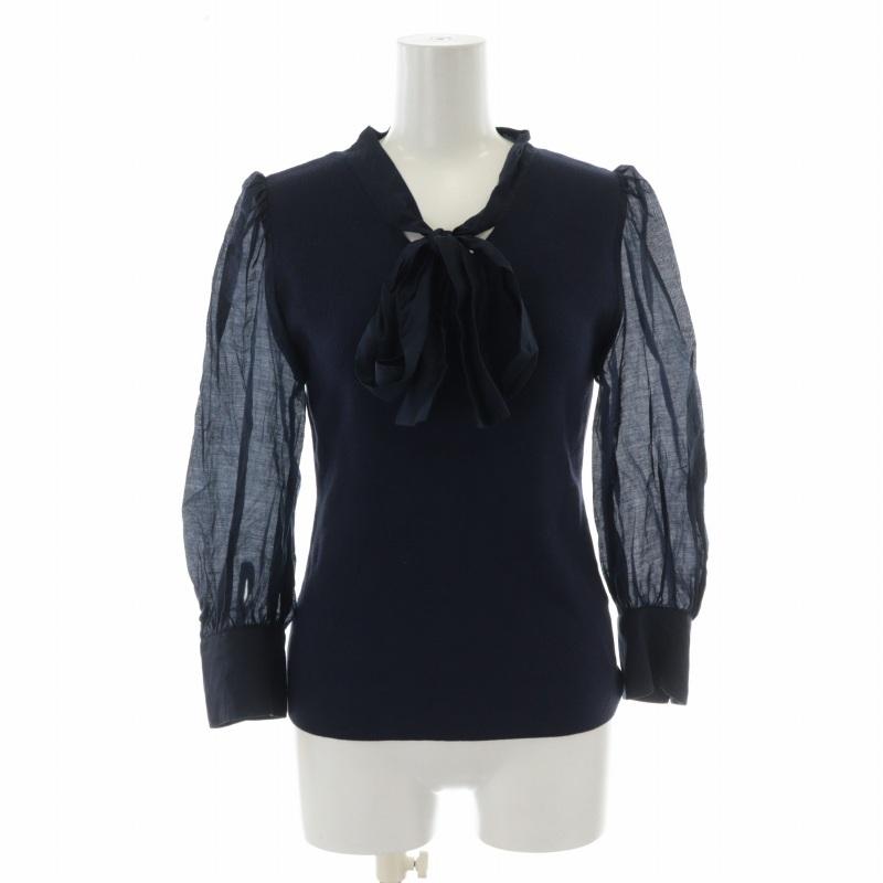 ジャスグリッティー 21SS ブラウス シャツ 長袖 2 M 水色 黒 ジャスグリッティー JUSGLITTY 21SS ボウタイニットブラウス シャツ