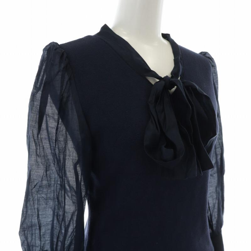 ジャスグリッティー 21SS ブラウス シャツ 長袖 2 M 水色 黒 ジャスグリッティー JUSGLITTY 21SS ボウタイニットブラウス シャツ