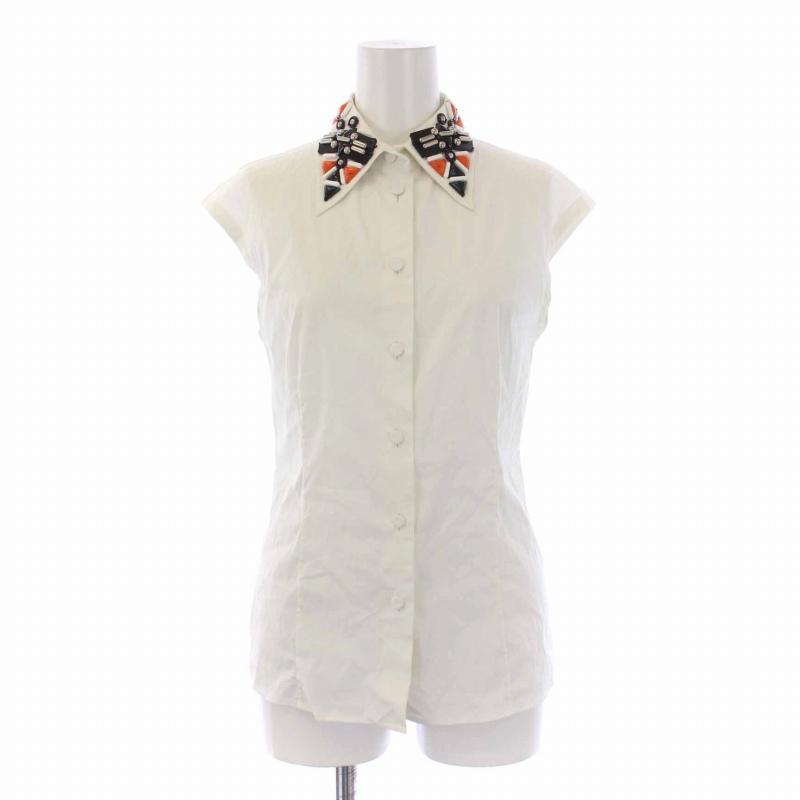 プラダ PRADA シャツ ブラウス ノースリーブ ビジュー装飾 38 S 白 