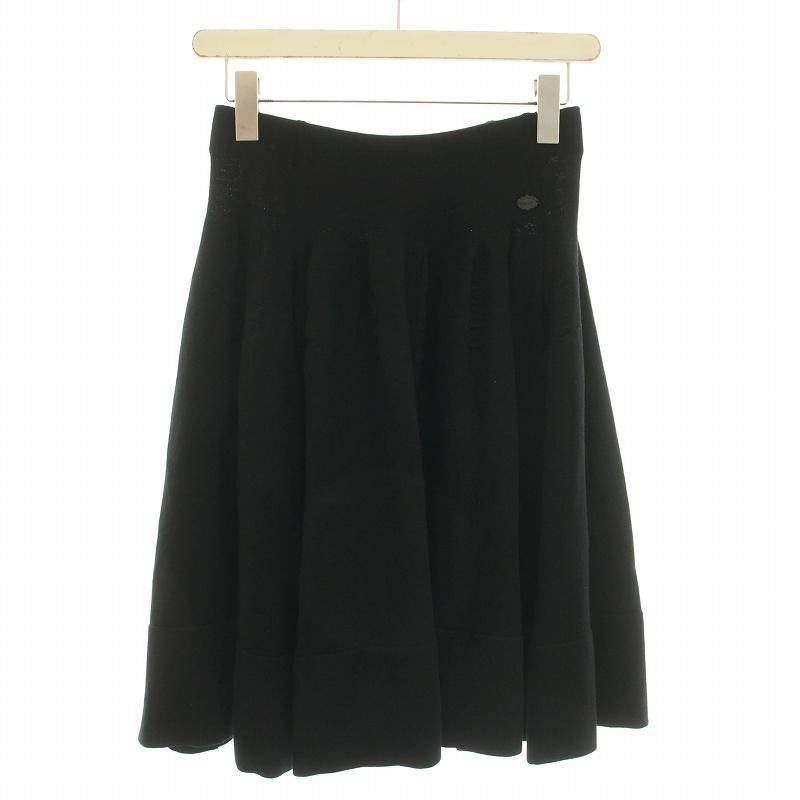 美品 フォクシー スカート 40 M 紺色 フリル 膝丈 フレアー 台形