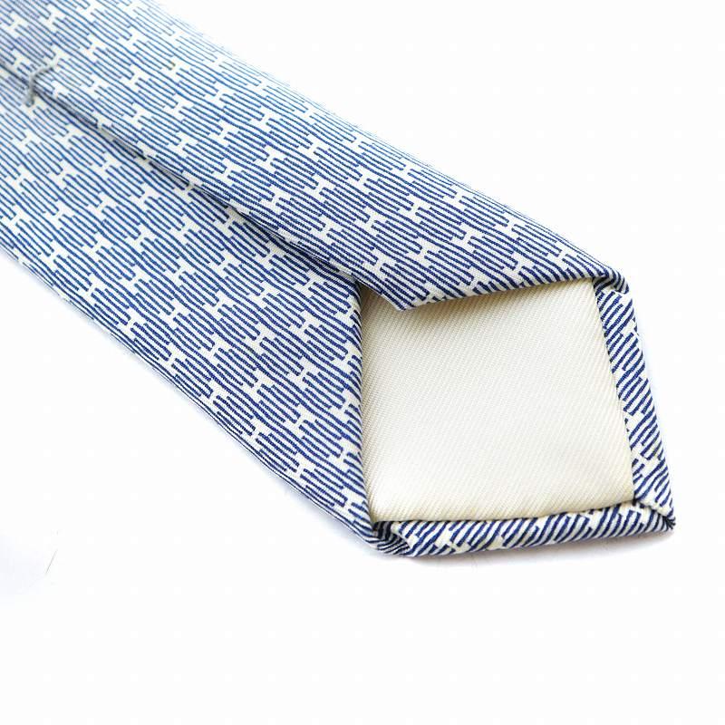 【美品】 HERMES エルメス ネクタイ H柄 ホワイト ネイビー HERMES エルメス ネクタイ TIE メンズ フランス製 シルク H柄