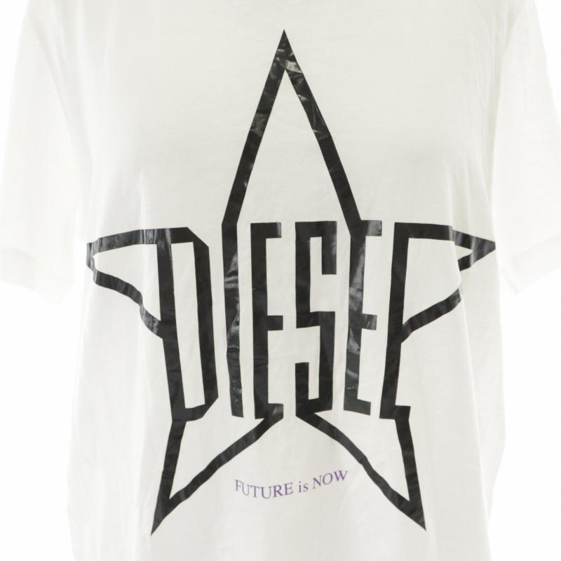 DIESEL ディーゼル Tシャツ カットソー チュニック丈 プリント 半袖 白 