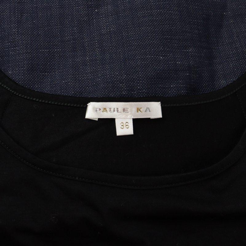 ポールカ PAULE KA ワンピース ひざ丈 ドッキング 切替 リボン 長袖 36  