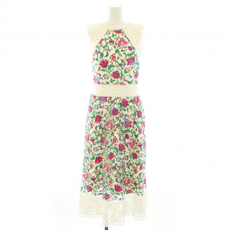 TADASHI SHOJI 花柄ノースリーブワンピース サイズ0 TADASHI SHOJI タダシショージ 刺繍ドレス ノースリーブ 花柄