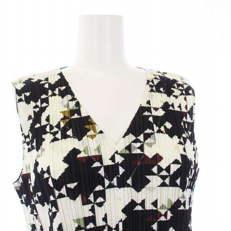 プリーツプリーズ イッセイミヤケ ワンピース ひざ丈 Vネック  