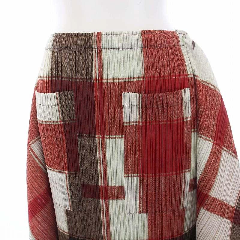 プリーツプリーズ イッセイミヤケ ロングスカート XL 4 レッド 赤