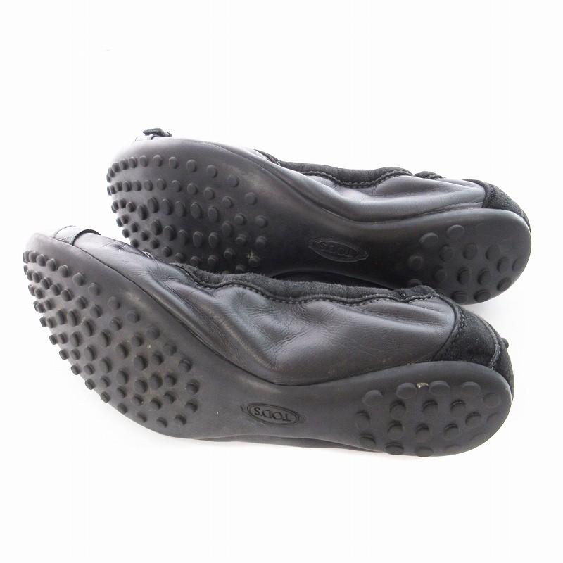 トッズ TOD'S バレエシューズ フラット ベルト装飾 エナメル 靴 黒