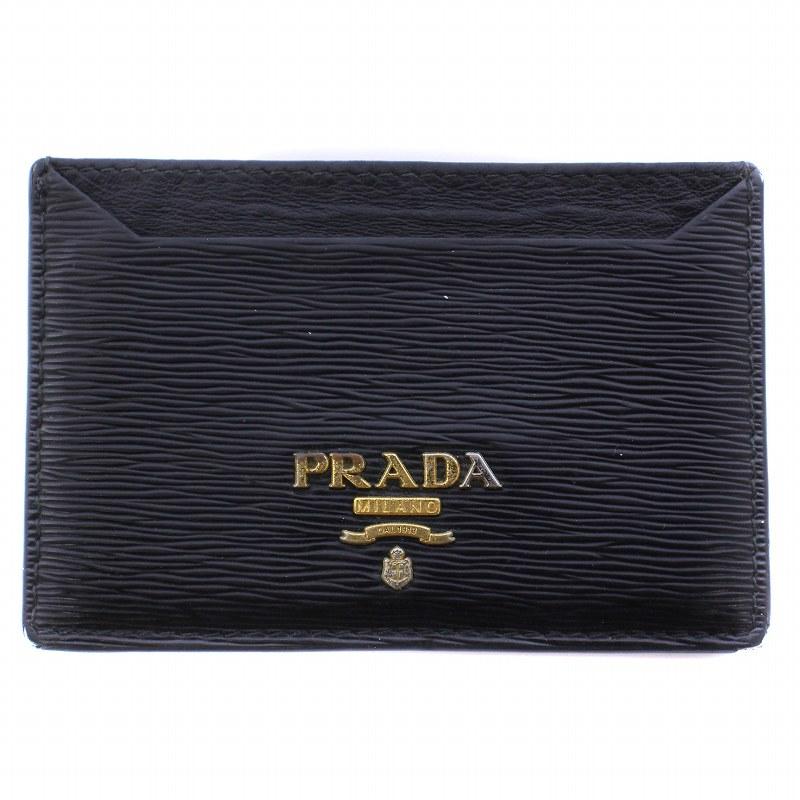 プラダ PRADA カードケース 定期入れ 名刺入れ ロゴ レザー 黒 