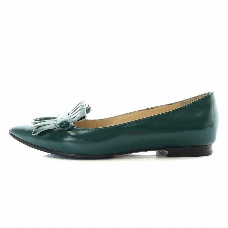 PELLICO ポインテッドトゥフラットシューズ ベージュ/グリーン