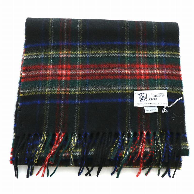 【中古】未使用品 Johnstons of Elgin マフラー ストール カシミヤ チェック柄 総柄 フリンジ 180×25cm マルチカラー 未使用品 ジョンストンズオブエルガン Johnstons of Elgin マフラー
