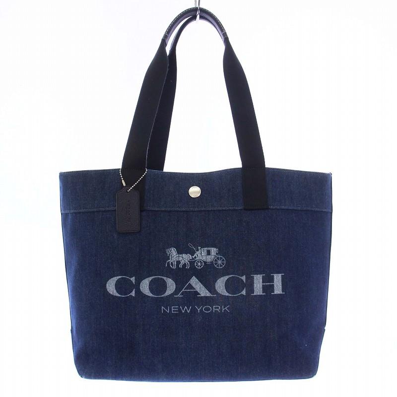COACH コーチ デニム トートバッグ ハンドバッグ ロゴ キャンバス 青 