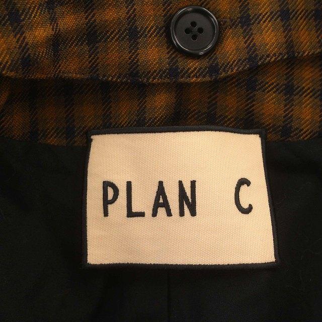 プランシー PLAN C ロングコート チェック つけ襟 ダブル コート 36 S