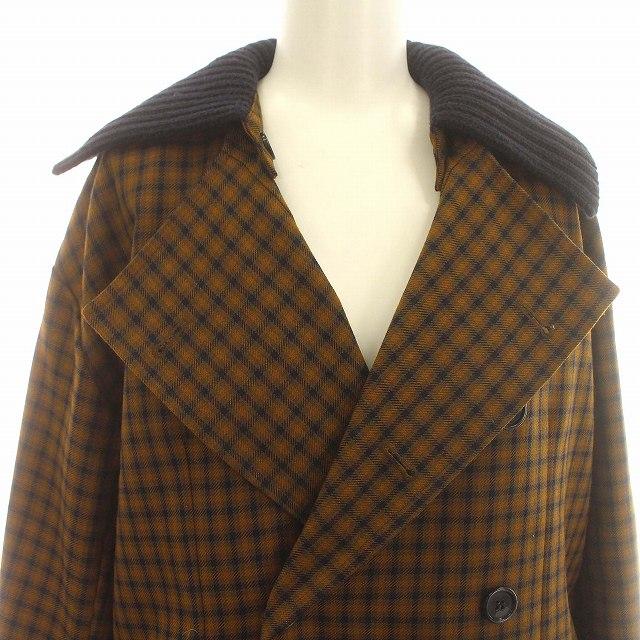 PLAN C プランシー チェック　ロングコート プランシー PLAN C ロングコート チェック つけ襟 ダブル コート 36 S