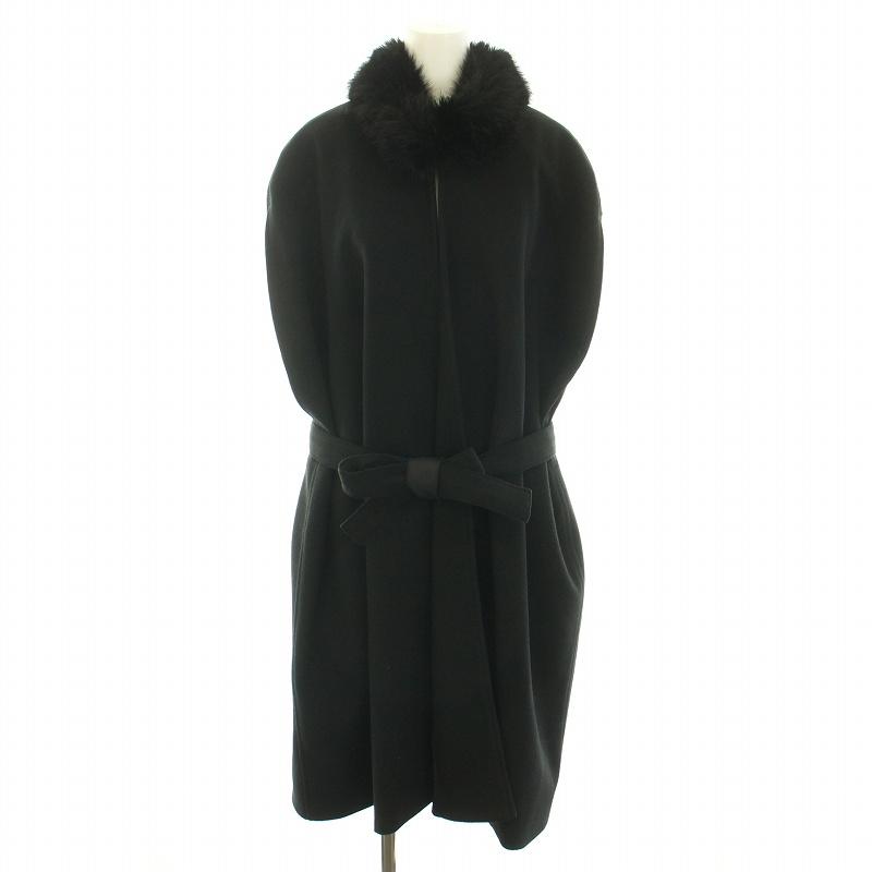 【中古】エムズグレイシー 23年製 ケープ ポンチョ ロング ベルト フェイクファー リボンベルト 黒 レディース エムズグレイシー M'S GRACY 23年製 ケープ ポンチョ ロング アウター