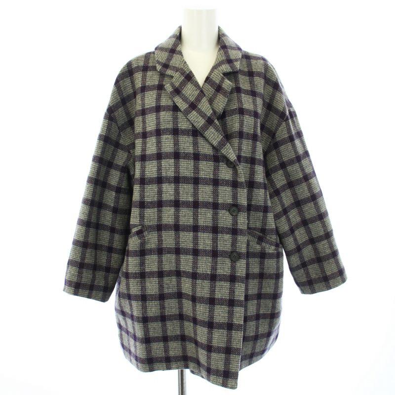 未使用タグ付アバハウスチェスターコート千鳥ベロア切り替えM