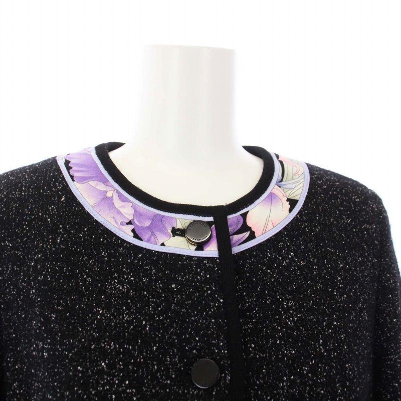 LEONARD レオナール FASHION フラワートリム ノーカラーコート 
