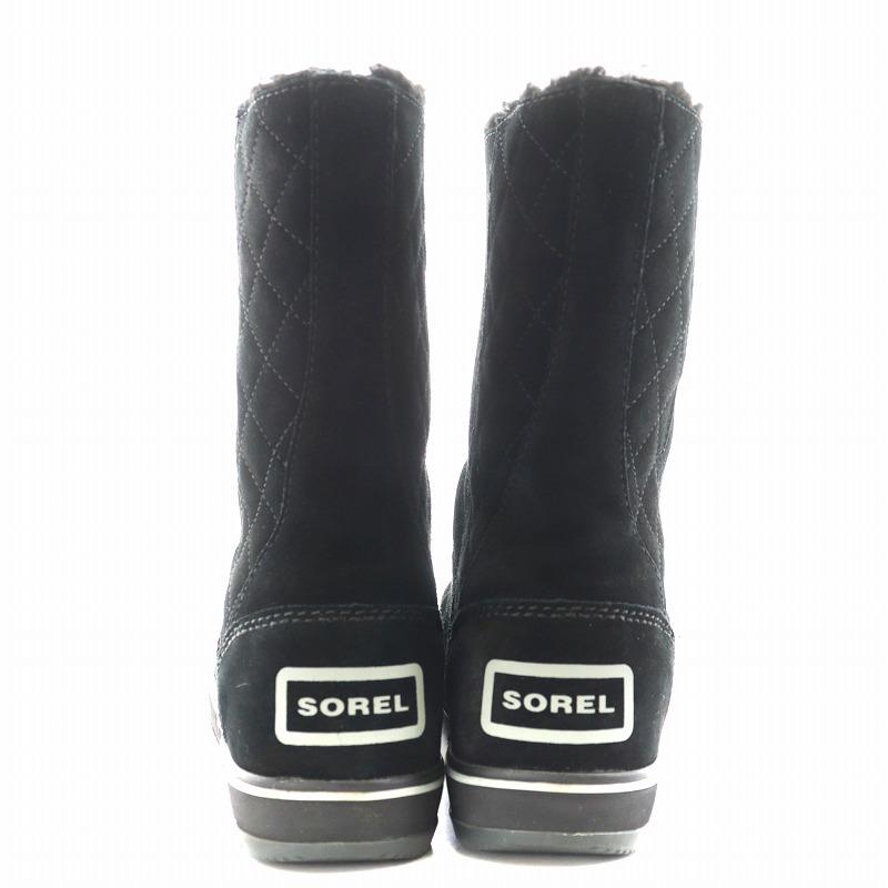 ソレル SOREL ムートンブーツ ショートブーツ ロゴ スエード 24.0cm 黒