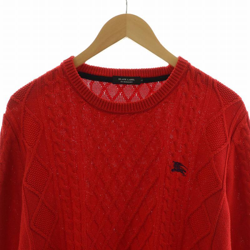 バーバリーブラックレーベル　ケーブルニット　コットン　メンズ　サイズ2　ピンク BURBERRY BLACK LABEL バーバリーブラックレーベル ケーブル