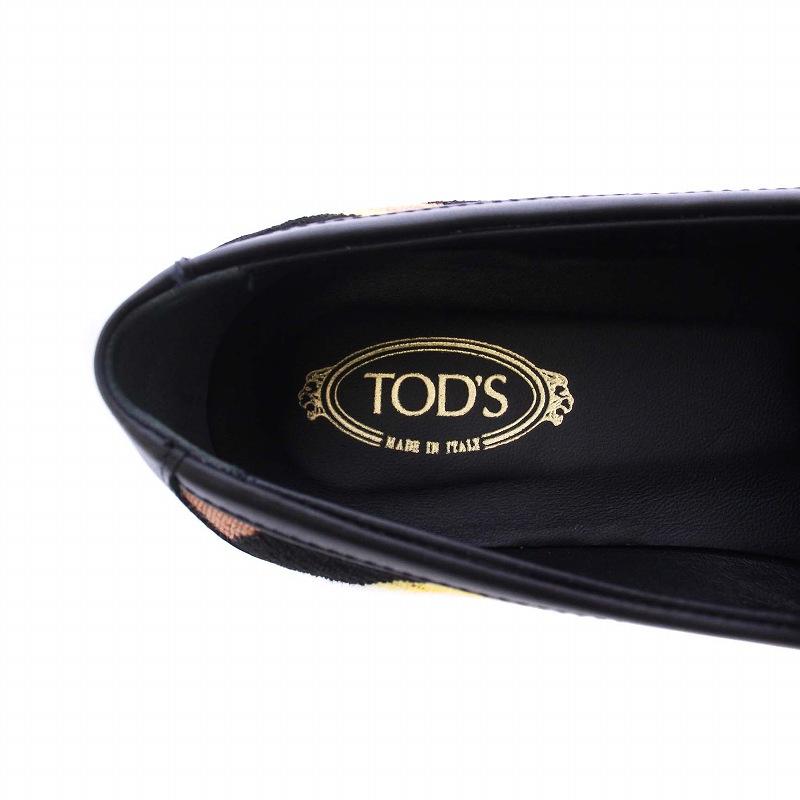 【中古】トッズ TOD'S Kate Loafer ケイト ローファー モカシン タイガー柄 35 22cm 黒 ブラック /KH レディース トッズ TOD'S Kate Loafer ケイト ローファー モカシン タイガー柄 35