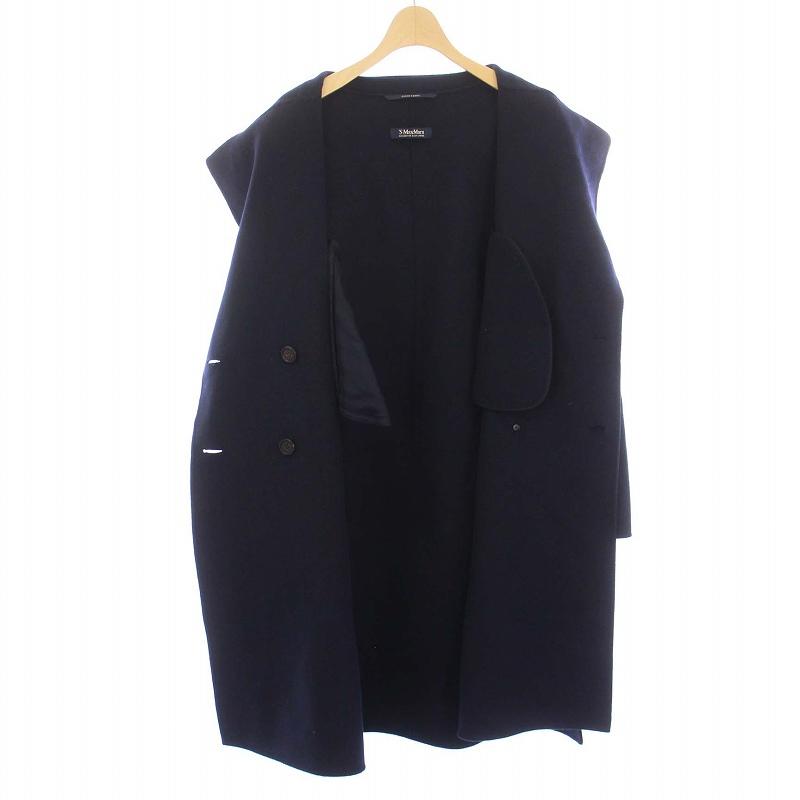 S MaxMara ネイビー ダブルブレストピーコート S maxmaraネイビー ダブルブレスト ピーコート - メルカリ